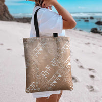 Hawaii Beige Kapa Tote Bag Vintage 'Ohe Kāpala Motifs Mix Plumeria Leis