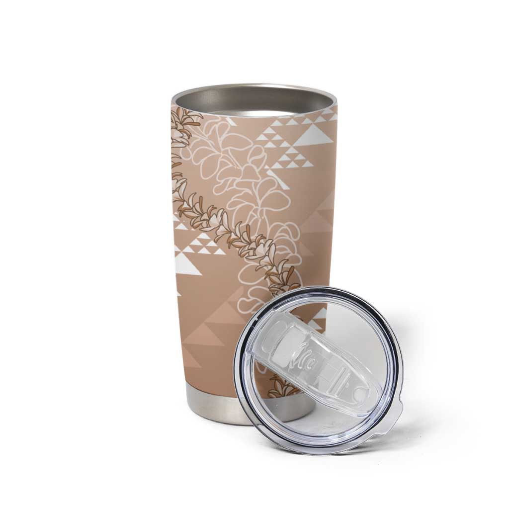 Hawaii Beige Kapa Tumbler Cup Vintage 'Ohe Kāpala Motifs Mix Plumeria Leis