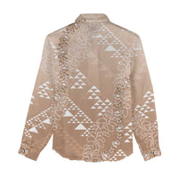 Hawaii Beige Kapa Women Casual Shirt Vintage 'Ohe Kāpala Motifs Mix Plumeria Leis LT7 - Polynesian Pride