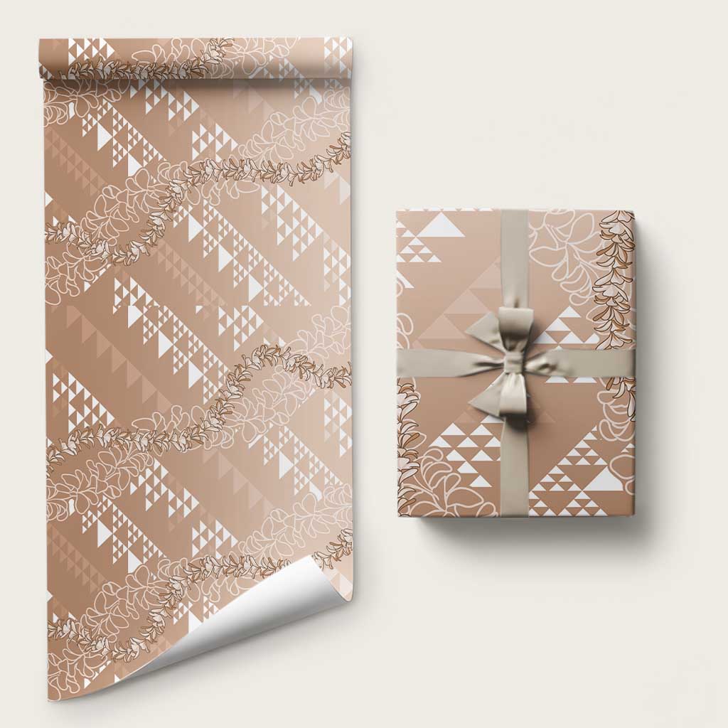 Hawaii Kapa Vintage Motifs Mix Plumeria Leis Wrapping Paper Beige