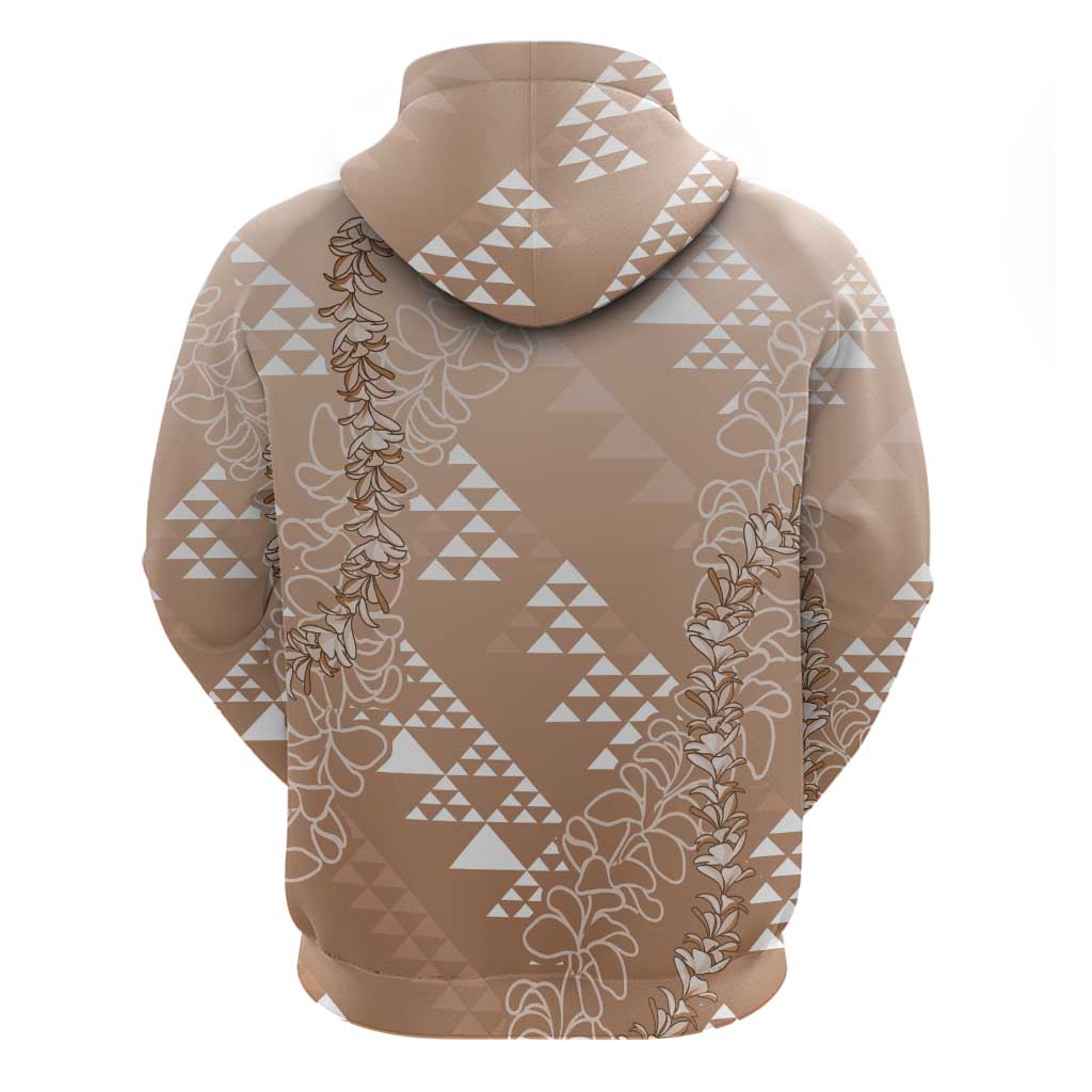 Hawaii Beige Kapa Zip Hoodie Vintage 'Ohe Kāpala Motifs Mix Plumeria Leis