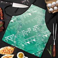 Hawaii Jade Green Kapa Apron Vintage 'Ohe Kāpala Motifs Mix Plumeria Leis