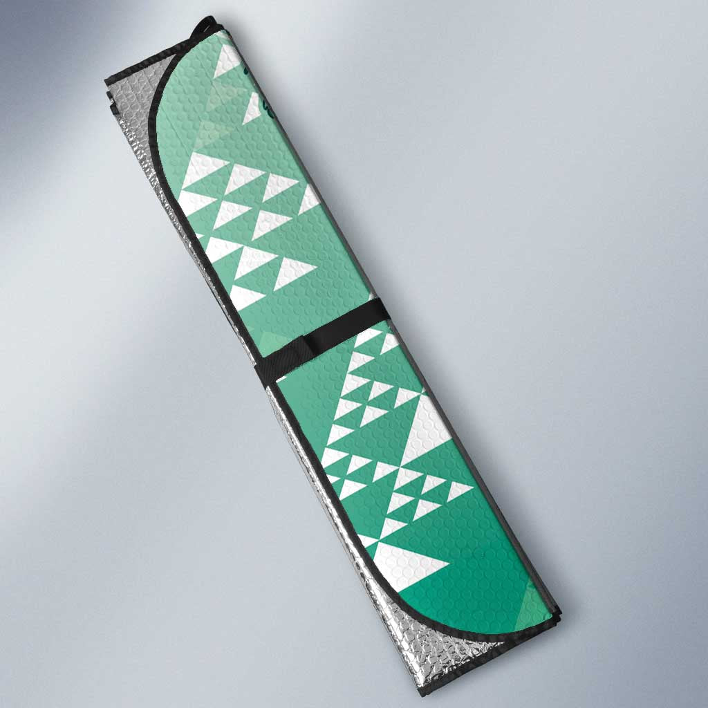 Hawaii Jade Green Kapa Auto Sun Shade Vintage 'Ohe Kāpala Motifs Mix Plumeria Leis