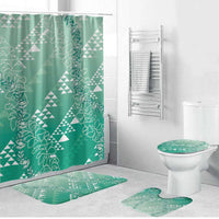 Hawaii Jade Green Kapa Bathroom Set Vintage 'Ohe Kāpala Motifs Mix Plumeria Leis