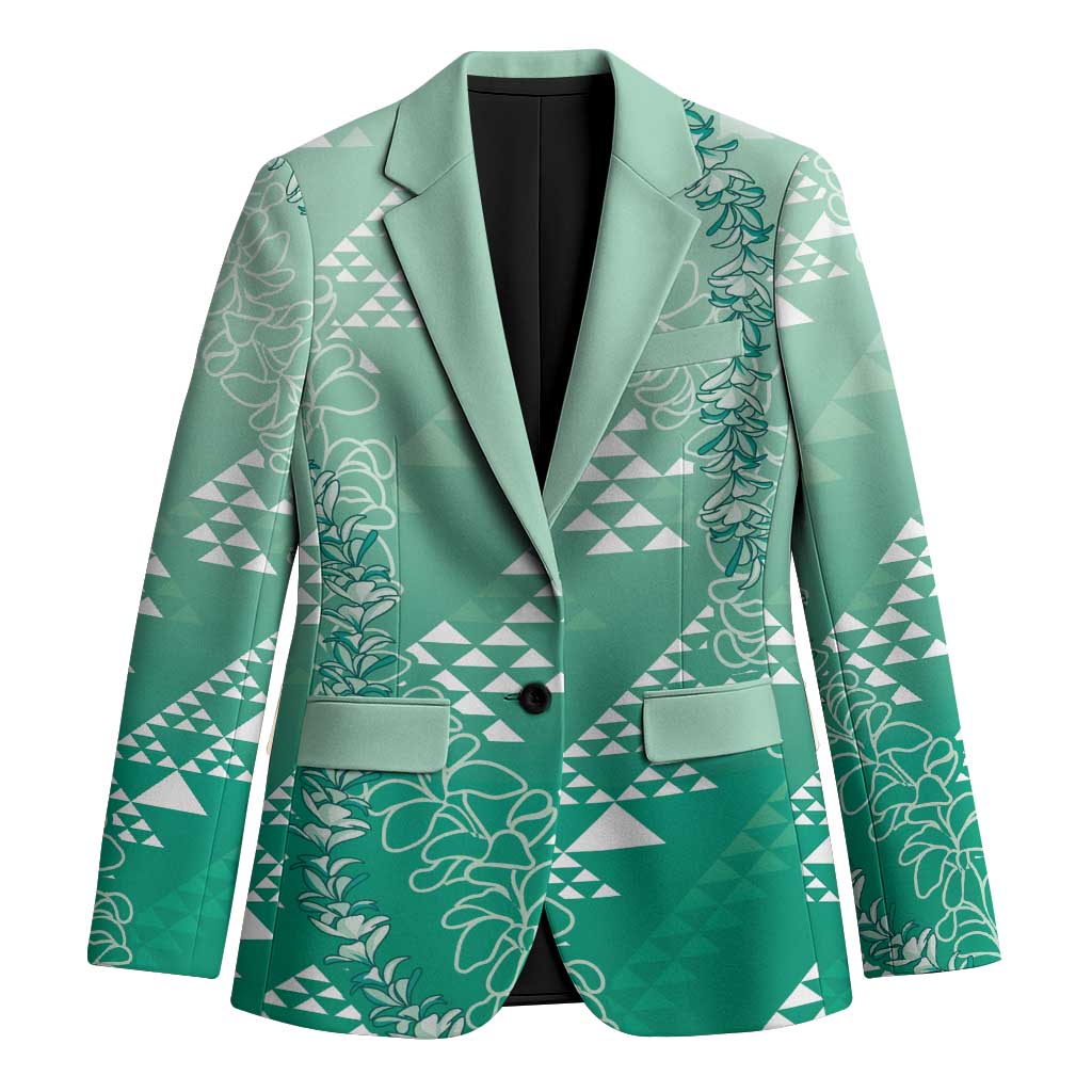 Hawaii Jade Green Kapa Blazer Vintage 'Ohe Kāpala Motifs Mix Plumeria Leis