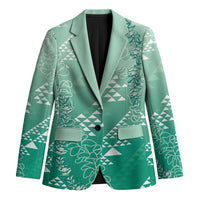 Hawaii Jade Green Kapa Blazer Vintage 'Ohe Kāpala Motifs Mix Plumeria Leis