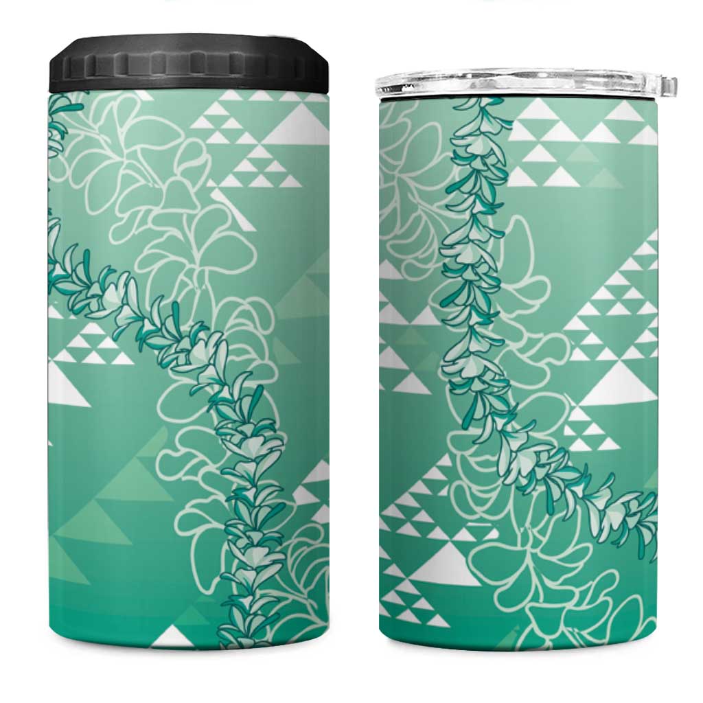 Hawaii Jade Green Kapa 4 in 1 Can Cooler Tumbler Vintage 'Ohe Kāpala Motifs Mix Plumeria Leis LT7 One Size: 16 oz Jade Green - Polynesian Pride