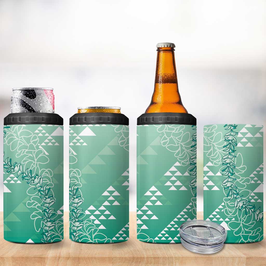Hawaii Jade Green Kapa 4 in 1 Can Cooler Tumbler Vintage 'Ohe Kāpala Motifs Mix Plumeria Leis LT7 - Polynesian Pride