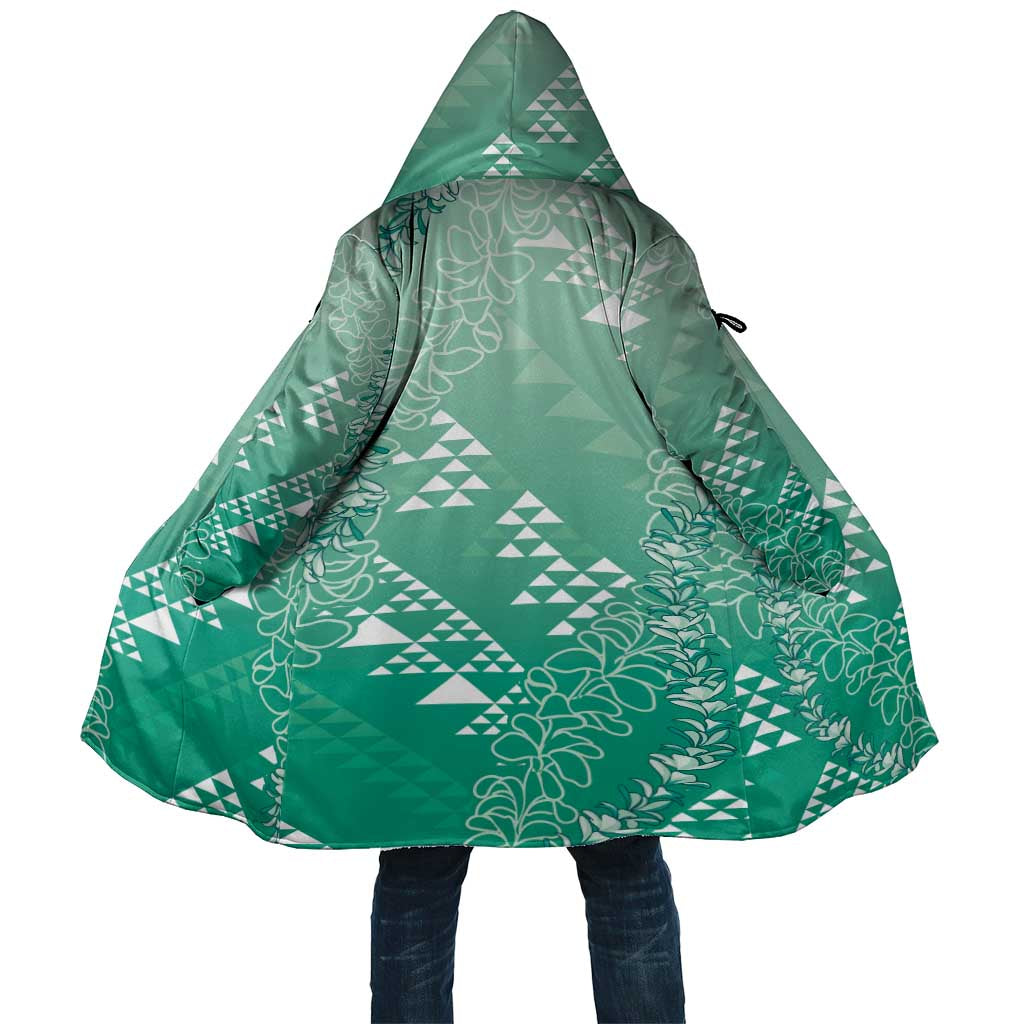 Hawaii Jade Green Kapa Cloak Vintage 'Ohe Kāpala Motifs Mix Plumeria Leis
