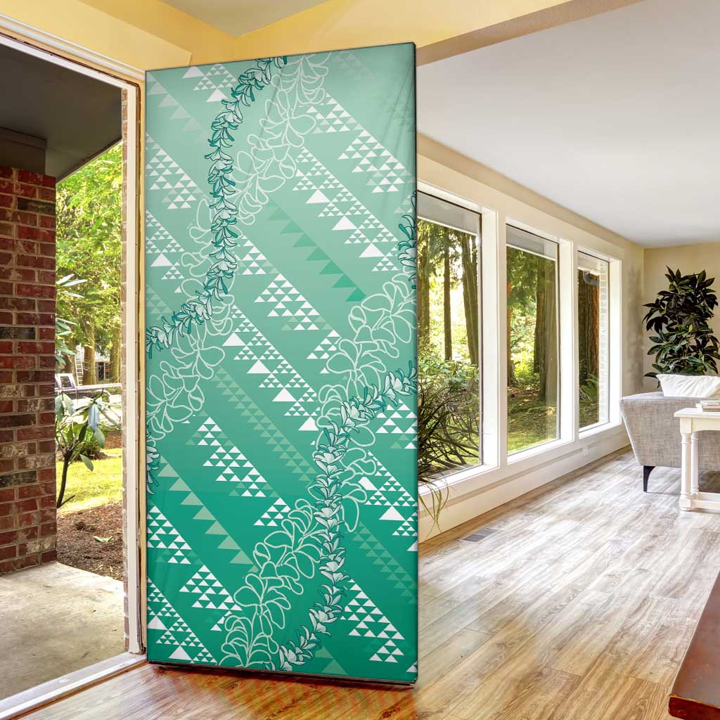 Hawaii Jade Green Kapa Door Cover Vintage 'Ohe Kāpala Motifs Mix Plumeria Leis