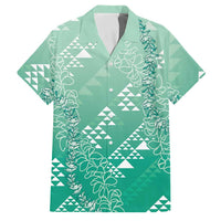 Hawaii Jade Green Kapa Family Matching Long Sleeve Bodycon Dress and Hawaiian Shirt Vintage 'Ohe Kāpala Motifs Mix Plumeria Leis LT7 Dad's Shirt - Short Sleeve Jade Green - Polynesian Pride