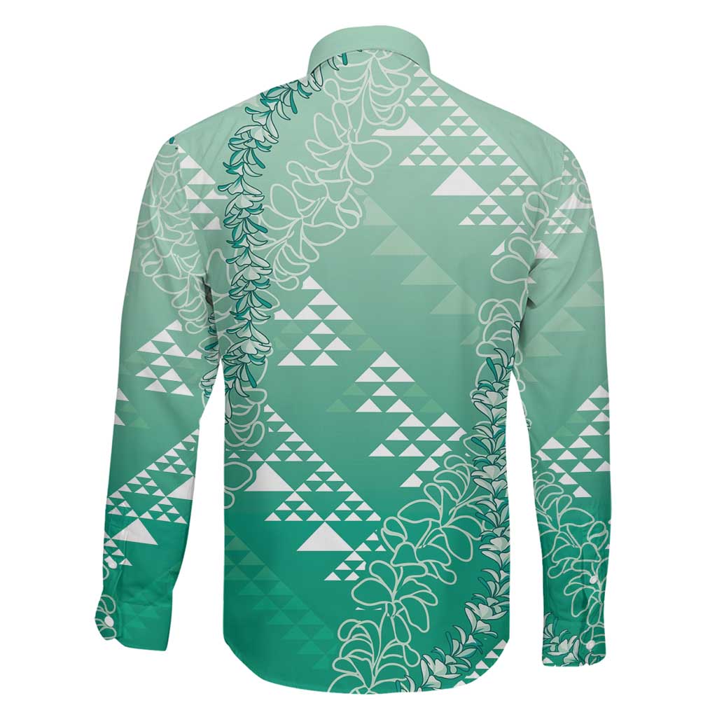 Hawaii Jade Green Kapa Family Matching Long Sleeve Bodycon Dress and Hawaiian Shirt Vintage 'Ohe Kāpala Motifs Mix Plumeria Leis LT7 - Polynesian Pride