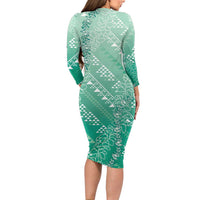 Hawaii Jade Green Kapa Family Matching Long Sleeve Bodycon Dress and Hawaiian Shirt Vintage 'Ohe Kāpala Motifs Mix Plumeria Leis LT7 - Polynesian Pride