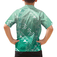 Hawaii Jade Green Kapa Family Matching Mermaid Dress and Hawaiian Shirt Vintage 'Ohe Kāpala Motifs Mix Plumeria Leis LT7 - Polynesian Pride