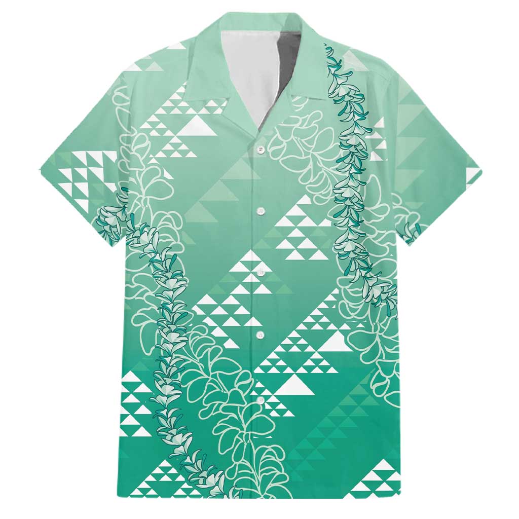 Hawaii Jade Green Kapa Family Matching Mermaid Dress and Hawaiian Shirt Vintage 'Ohe Kāpala Motifs Mix Plumeria Leis LT7 Dad's Shirt - Short Sleeve Jade Green - Polynesian Pride