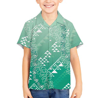 Hawaii Jade Green Kapa Family Matching Mermaid Dress and Hawaiian Shirt Vintage 'Ohe Kāpala Motifs Mix Plumeria Leis LT7 Son's Shirt Jade Green - Polynesian Pride