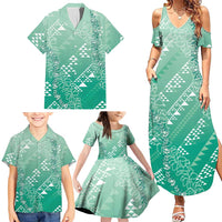 Hawaii Jade Green Kapa Family Matching Summer Maxi Dress and Hawaiian Shirt Vintage 'Ohe Kāpala Motifs Mix Plumeria Leis LT7 - Polynesian Pride
