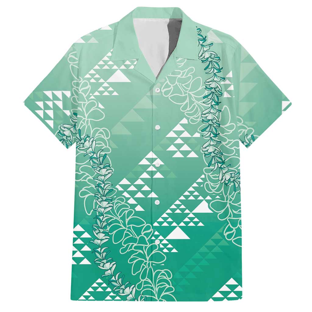 Hawaii Jade Green Kapa Hawaiian Shirt Vintage 'Ohe Kāpala Motifs Mix Plumeria Leis