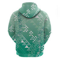 Hawaii Jade Green Kapa Hoodie Vintage 'Ohe Kāpala Motifs Mix Plumeria Leis