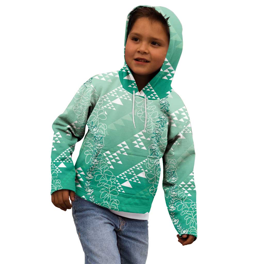 Hawaii Jade Green Kapa Kid Hoodie Vintage 'Ohe Kāpala Motifs Mix Plumeria Leis LT7 - Polynesian Pride