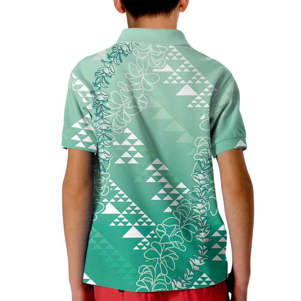 Hawaii Jade Green Kapa Kid Polo Shirt Vintage 'Ohe Kāpala Motifs Mix Plumeria Leis LT7 - Polynesian Pride