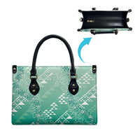 Hawaii Jade Green Kapa Leather Bag Vintage 'Ohe Kāpala Motifs Mix Plumeria Leis