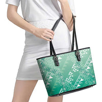 Hawaii Jade Green Kapa Leather Tote Bag Vintage 'Ohe Kāpala Motifs Mix Plumeria Leis