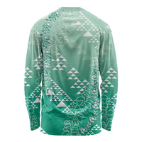 Hawaii Jade Green Kapa Long Sleeve Shirt Vintage 'Ohe Kāpala Motifs Mix Plumeria Leis