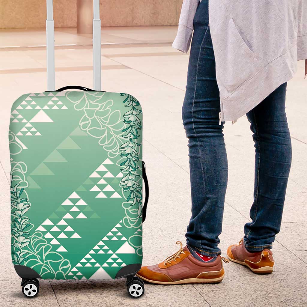 Hawaii Jade Green Kapa Luggage Cover Vintage 'Ohe Kāpala Motifs Mix Plumeria Leis