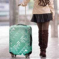 Hawaii Jade Green Kapa Luggage Cover Vintage 'Ohe Kāpala Motifs Mix Plumeria Leis
