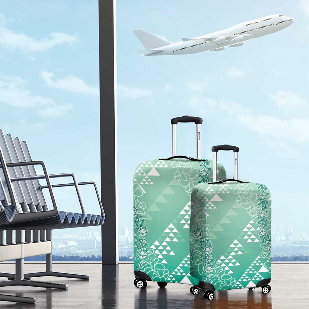Hawaii Jade Green Kapa Luggage Cover Vintage 'Ohe Kāpala Motifs Mix Plumeria Leis
