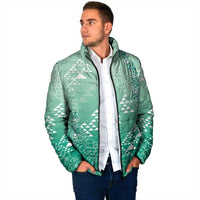Hawaii Jade Green Kapa Padded Jacket Vintage 'Ohe Kāpala Motifs Mix Plumeria Leis
