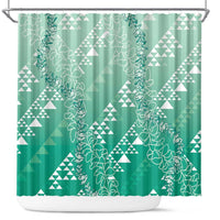 Hawaii Jade Green Kapa Shower Curtain Vintage 'Ohe Kāpala Motifs Mix Plumeria Leis