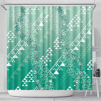 Hawaii Jade Green Kapa Shower Curtain Vintage 'Ohe Kāpala Motifs Mix Plumeria Leis