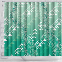 Hawaii Jade Green Kapa Shower Curtain Vintage 'Ohe Kāpala Motifs Mix Plumeria Leis