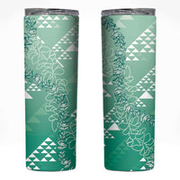 Hawaii Jade Green Kapa Skinny Tumbler Vintage 'Ohe Kāpala Motifs Mix Plumeria Leis LT7 Jade Green - Polynesian Pride