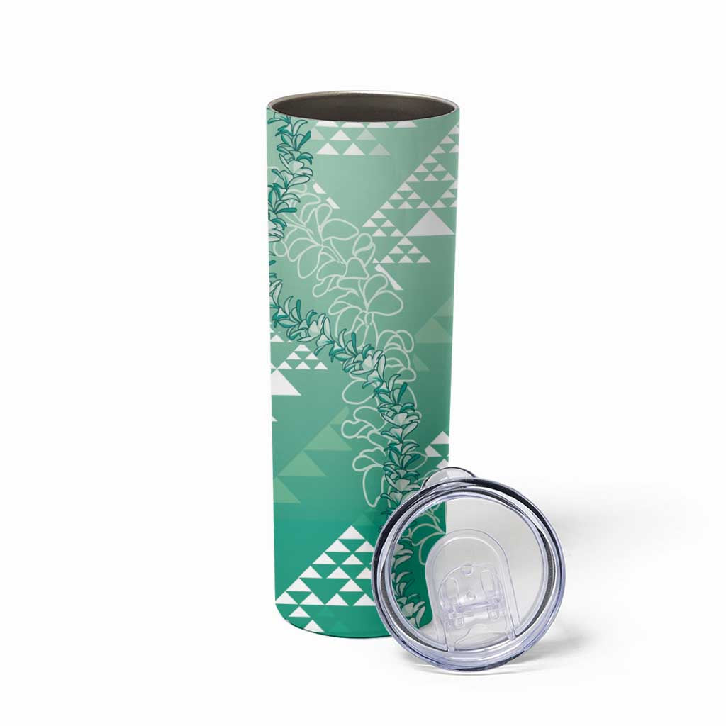 Hawaii Jade Green Kapa Skinny Tumbler Vintage 'Ohe Kāpala Motifs Mix Plumeria Leis LT7 - Polynesian Pride