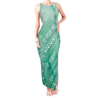 Hawaii Jade Green Kapa Tank Maxi Dress Vintage 'Ohe Kāpala Motifs Mix Plumeria Leis LT7 Women Jade Green - Polynesian Pride