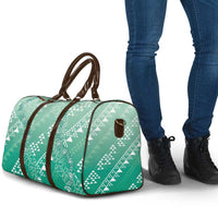 Hawaii Jade Green Kapa Travel Bag Vintage 'Ohe Kāpala Motifs Mix Plumeria Leis