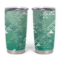 Hawaii Jade Green Kapa Tumbler Cup Vintage 'Ohe Kāpala Motifs Mix Plumeria Leis