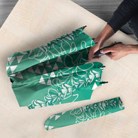 Hawaii Jade Green Kapa Umbrella Vintage 'Ohe Kāpala Motifs Mix Plumeria Leis