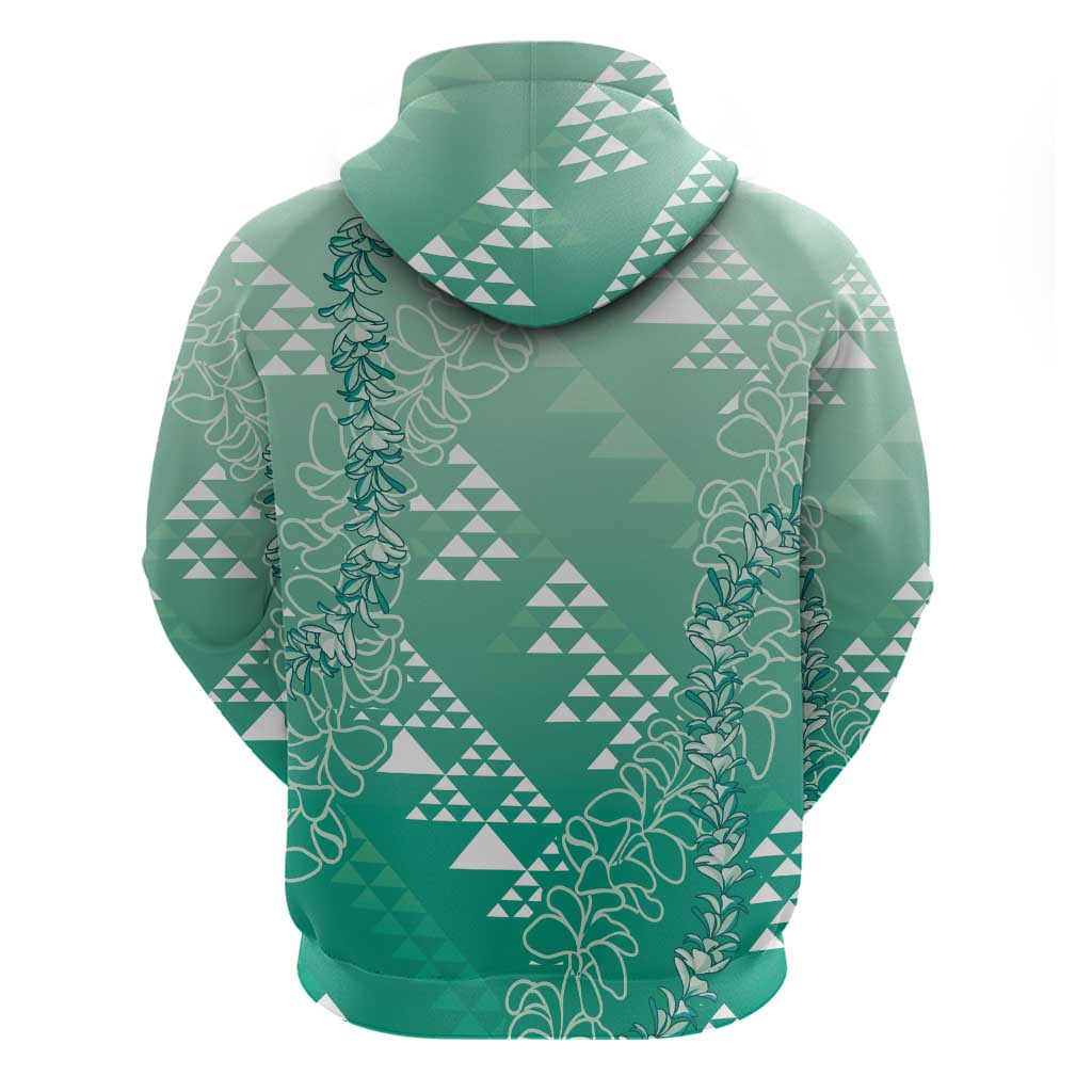 Hawaii Jade Green Kapa Zip Hoodie Vintage 'Ohe Kāpala Motifs Mix Plumeria Leis LT7 - Polynesian Pride