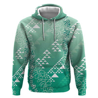 Hawaii Jade Green Kapa Zip Hoodie Vintage 'Ohe Kāpala Motifs Mix Plumeria Leis LT7 Pullover Hoodie Jade Green - Polynesian Pride