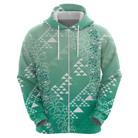 Hawaii Jade Green Kapa Zip Hoodie Vintage 'Ohe Kāpala Motifs Mix Plumeria Leis LT7 - Polynesian Pride