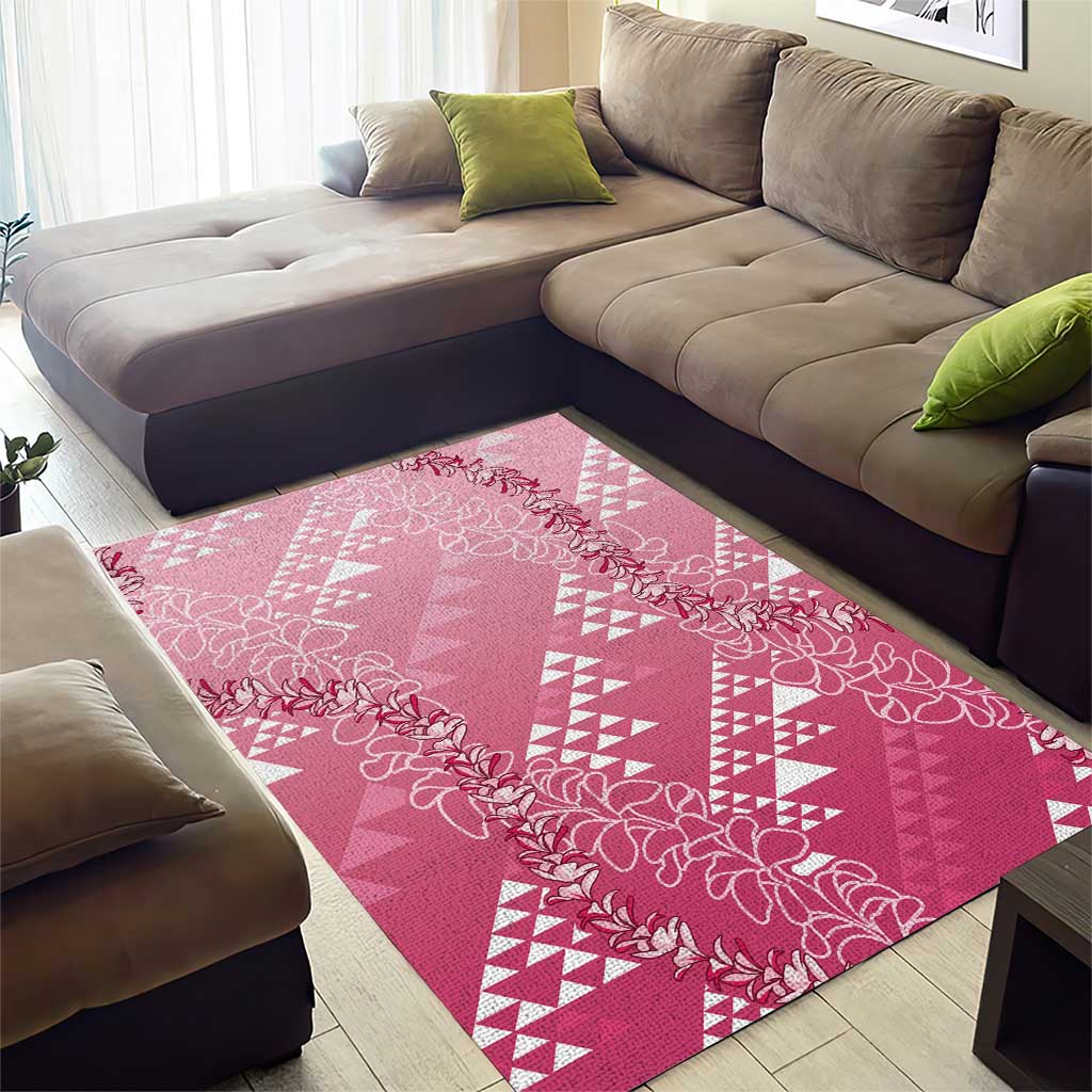 Hawaii Rose Pink Kapa Area Rug Vintage 'Ohe Kāpala Motifs Mix Plumeria Leis
