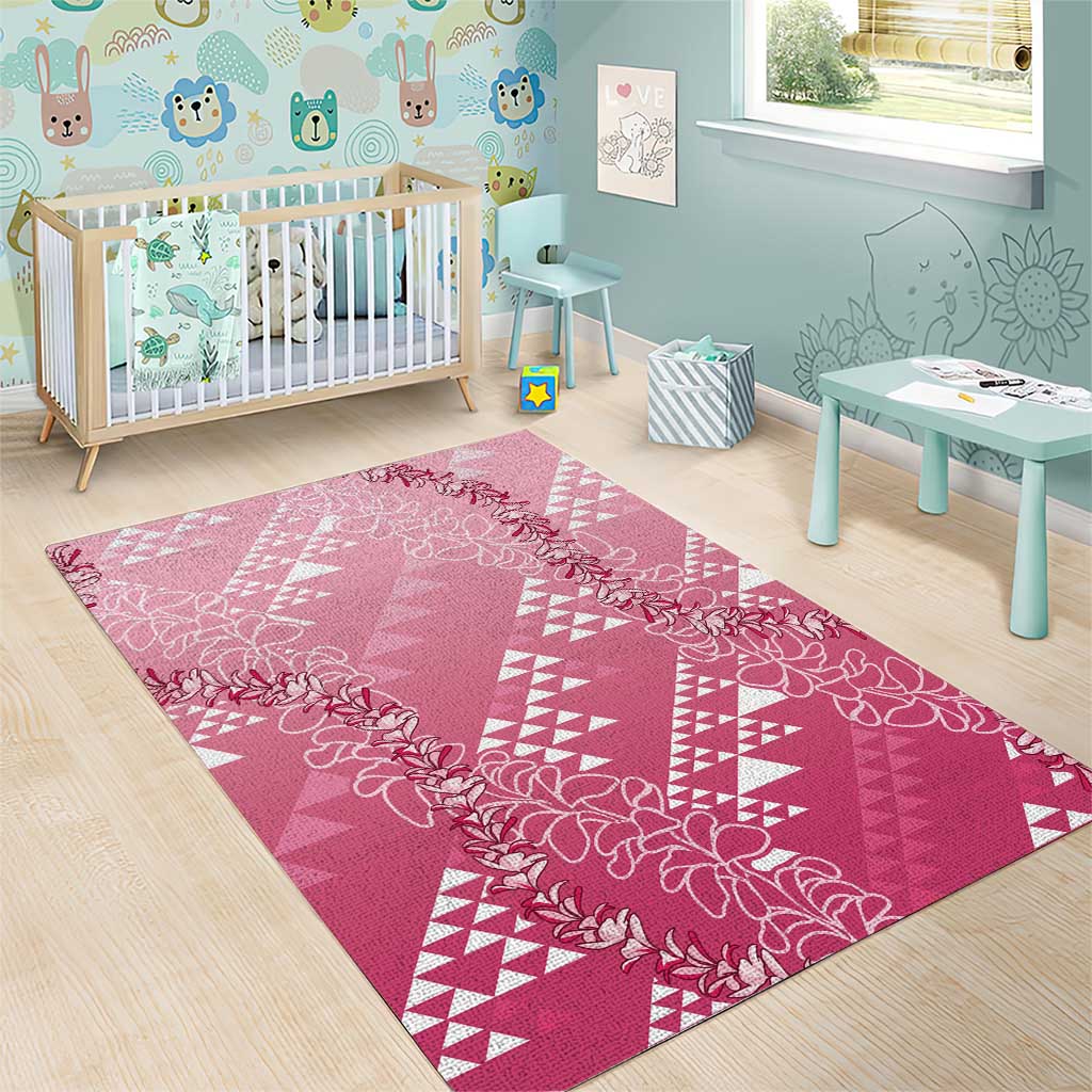 Hawaii Rose Pink Kapa Area Rug Vintage 'Ohe Kāpala Motifs Mix Plumeria Leis