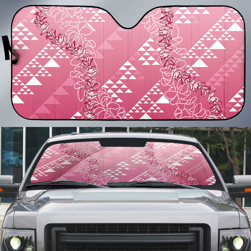 Hawaii Rose Pink Kapa Auto Sun Shade Vintage 'Ohe Kāpala Motifs Mix Plumeria Leis