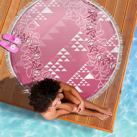 Hawaii Rose Pink Kapa Beach Blanket Vintage 'Ohe Kāpala Motifs Mix Plumeria Leis