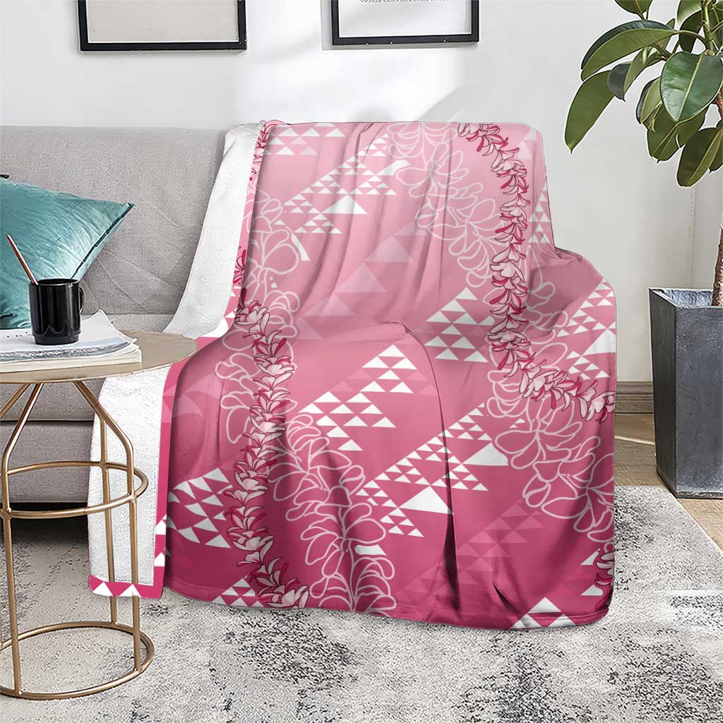 Hawaii Rose Pink Kapa Blanket Vintage 'Ohe Kāpala Motifs Mix Plumeria Leis