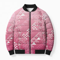 Hawaii Rose Pink Kapa Bomber Puffer Jacket Vintage 'Ohe Kāpala Motifs Mix Plumeria Leis